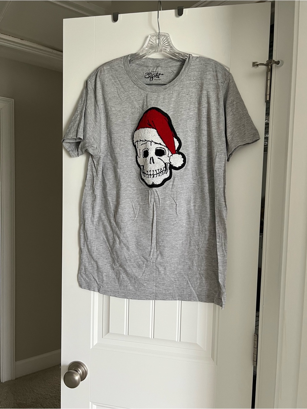 Gray Skull with Red Santa Hat Graphic Tee